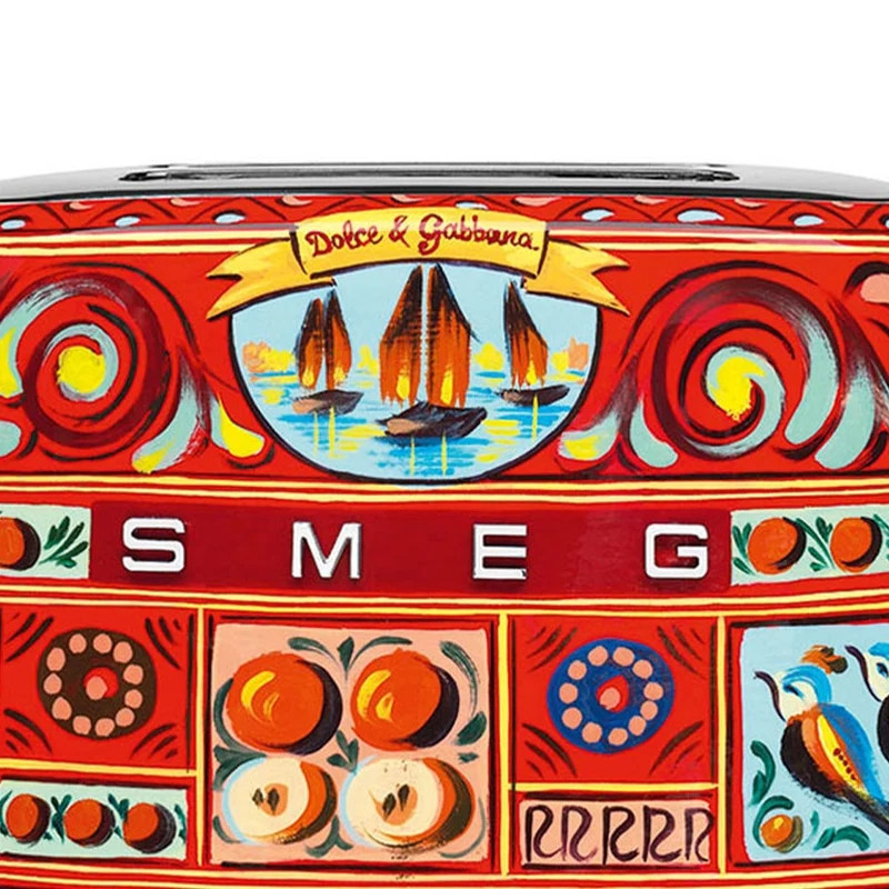 Prăjitor de pâine SMEG Dolce & Gabbana Sicily is my Love! TSF01DGEU, 950 W, 2 felii, 6 niveluri, Tava pentru firimituri, Cablu integrat, Oțel inoxidabil, Multicolor