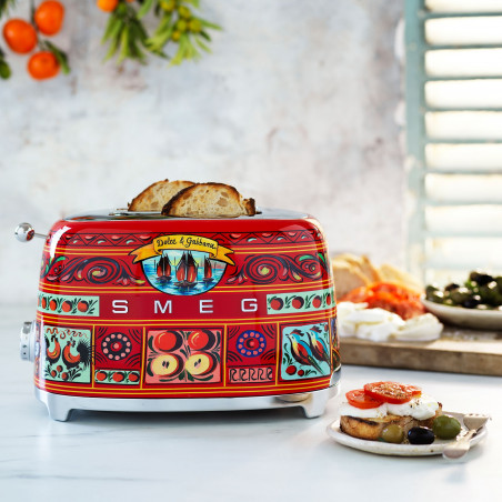 Prăjitor de pâine SMEG Dolce & Gabbana Sicily is my Love! TSF01DGEU, 950 W, 2 felii, 6 niveluri, Tava pentru firimituri, Cablu integrat, Oțel inoxidabil, Multicolor