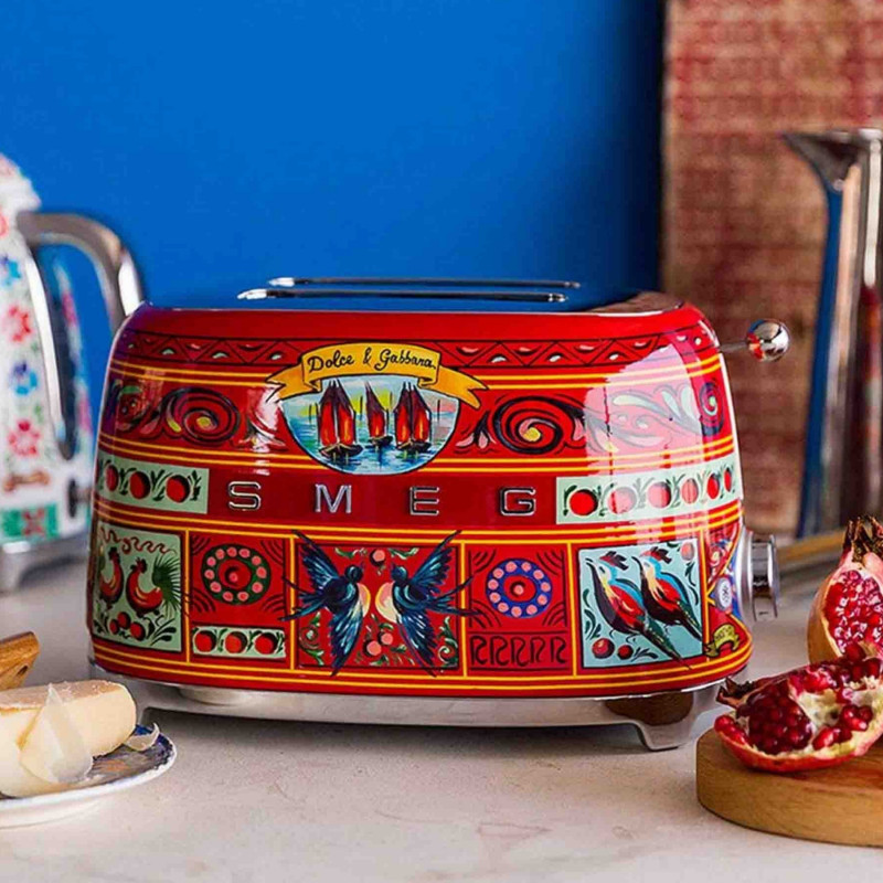 Prăjitor de pâine SMEG Dolce & Gabbana Sicily is my Love! TSF01DGEU, 950 W, 2 felii, 6 niveluri, Tava pentru firimituri, Cablu integrat, Oțel inoxidabil, Multicolor