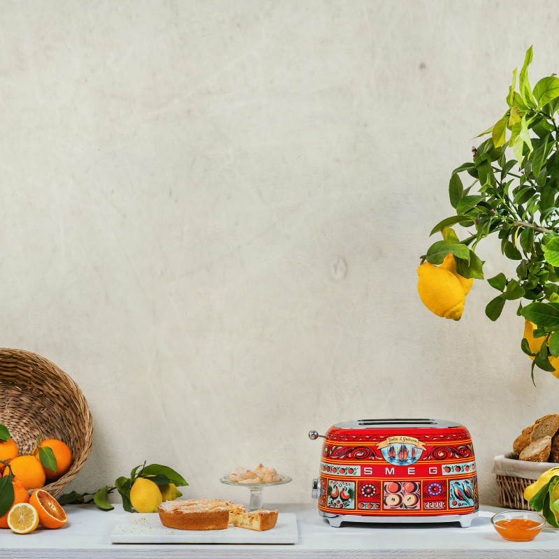 Prăjitor de pâine SMEG Dolce & Gabbana Sicily is my Love! TSF01DGEU, 950 W, 2 felii, 6 niveluri, Tava pentru firimituri, Cablu integrat, Oțel inoxidabil, Multicolor