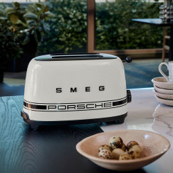 Prăjitor de pâine SMEG 50's Style Porsche TSF01PCWEU, 950 W, 2 felii, 6 niveluri, Tava pentru firimituri, Cablu integrat, Oțel inoxidabil, Alb
