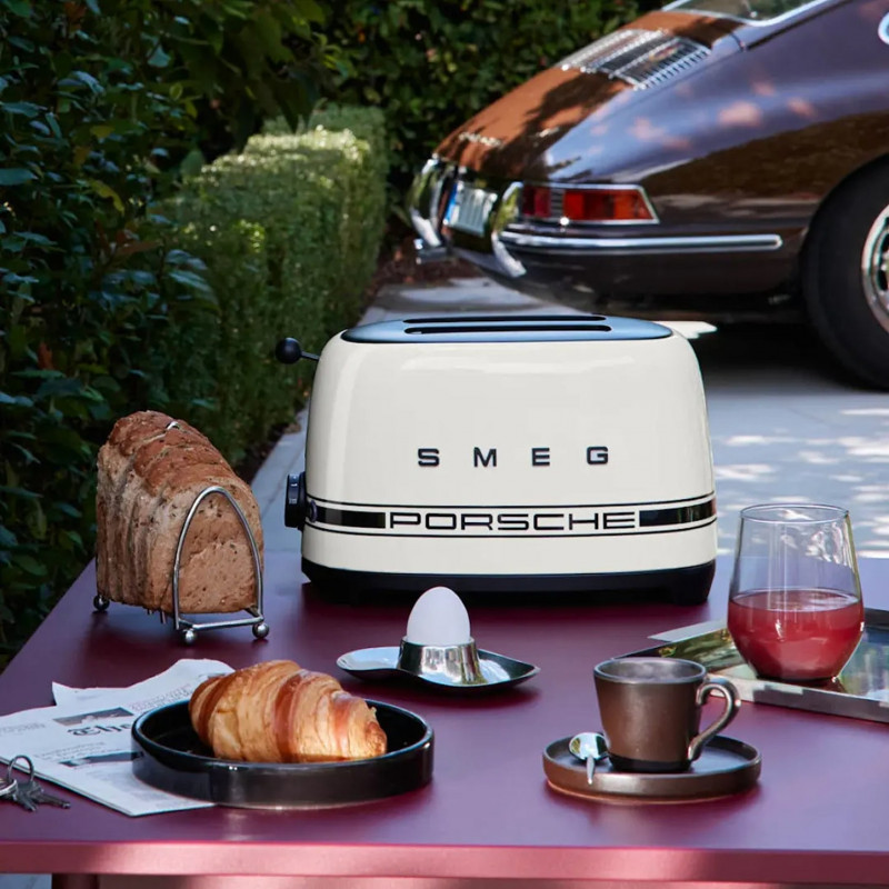 Prăjitor de pâine SMEG 50's Style Porsche TSF01PCWEU, 950 W, 2 felii, 6 niveluri, Tava pentru firimituri, Cablu integrat, Oțel inoxidabil, Alb