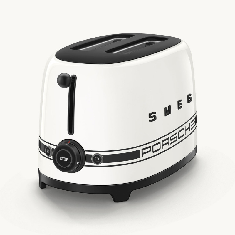 Prăjitor de pâine SMEG 50's Style Porsche TSF01PCWEU, 950 W, 2 felii, 6 niveluri, Tava pentru firimituri, Cablu integrat, Oțel inoxidabil, Alb