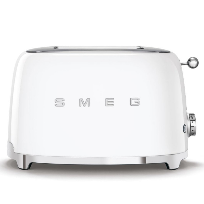 Prăjitor de pâine SMEG 50's Style TSF01WHEU, 950 W, 2 felii, 6 niveluri, Tava pentru firimituri, Cablu integrat, Oțel inoxidabil, Alb