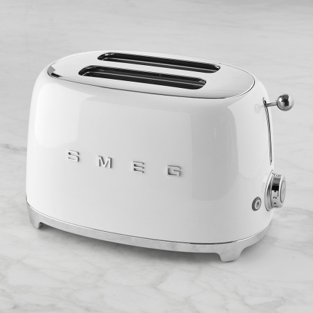 Prăjitor de pâine SMEG 50's Style TSF01WHEU, 950 W, 2 felii, 6 niveluri, Tava pentru firimituri, Cablu integrat, Oțel inoxidabil, Alb