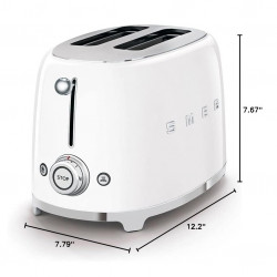Prăjitor de pâine SMEG 50's Style TSF01WHEU, 950 W, 2 felii, 6 niveluri, Tava pentru firimituri, Cablu integrat, Oțel inoxidabil, Alb