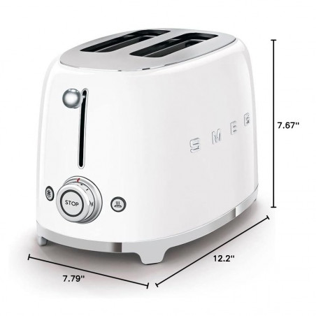 Prăjitor de pâine SMEG 50's Style TSF01WHEU, 950 W, 2 felii, 6 niveluri, Tava pentru firimituri, Cablu integrat, Oțel inoxidabil, Alb