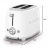 Prăjitor de pâine SMEG 50's Style TSF01WHEU, 950 W, 2 felii, 6 niveluri, Tava pentru firimituri, Cablu integrat, Oțel inoxidabil, Alb