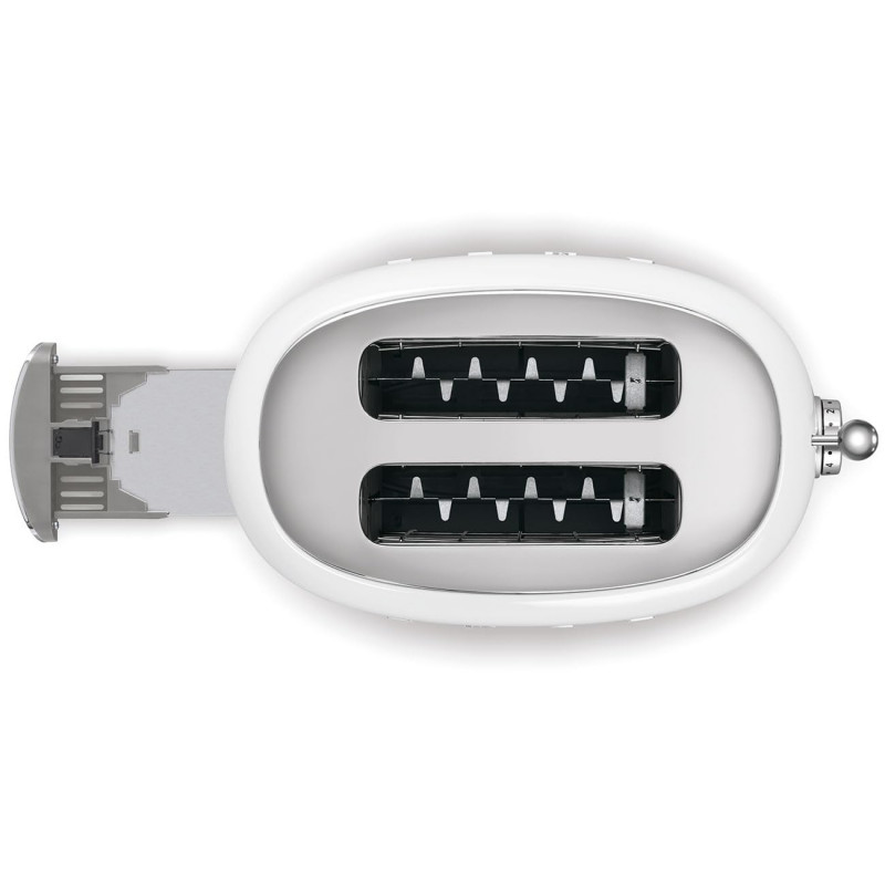 Prăjitor de pâine SMEG 50's Style TSF01WHEU, 950 W, 2 felii, 6 niveluri, Tava pentru firimituri, Cablu integrat, Oțel inoxidabil, Alb