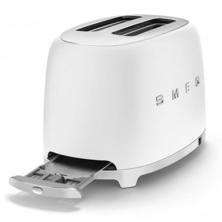Prăjitor de pâine SMEG 50's Style TSF01WHEU, 950 W, 2 felii, 6 niveluri, Tava pentru firimituri, Cablu integrat, Oțel inoxidabil, Alb