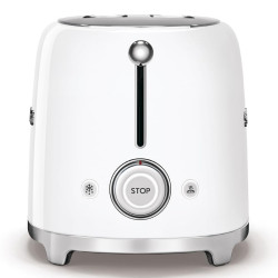 Prăjitor de pâine SMEG 50's Style TSF01WHEU, 950 W, 2 felii, 6 niveluri, Tava pentru firimituri, Cablu integrat, Oțel inoxidabil, Alb