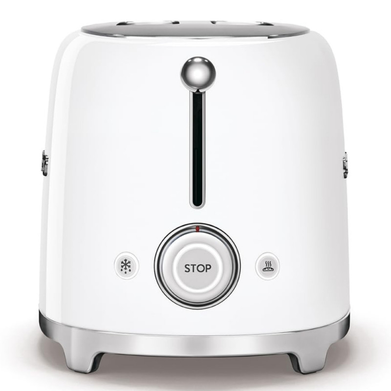 Prăjitor de pâine SMEG 50's Style TSF01WHEU, 950 W, 2 felii, 6 niveluri, Tava pentru firimituri, Cablu integrat, Oțel inoxidabil, Alb