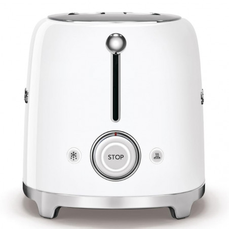 Prăjitor de pâine SMEG 50's Style TSF01WHEU, 950 W, 2 felii, 6 niveluri, Tava pentru firimituri, Cablu integrat, Oțel inoxidabil, Alb