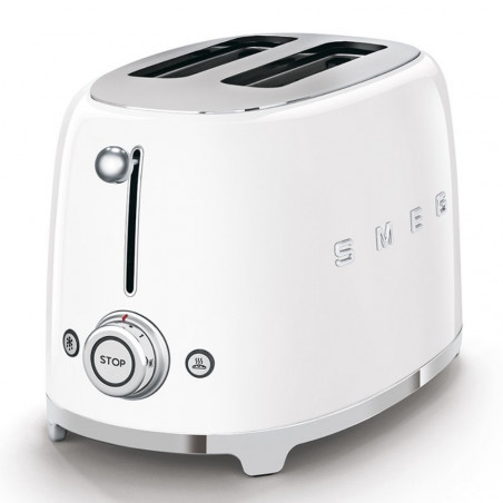 Prăjitor de pâine SMEG 50's Style TSF01WHEU, 950 W, 2 felii, 6 niveluri, Tava pentru firimituri, Cablu integrat, Oțel inoxidabil, Alb