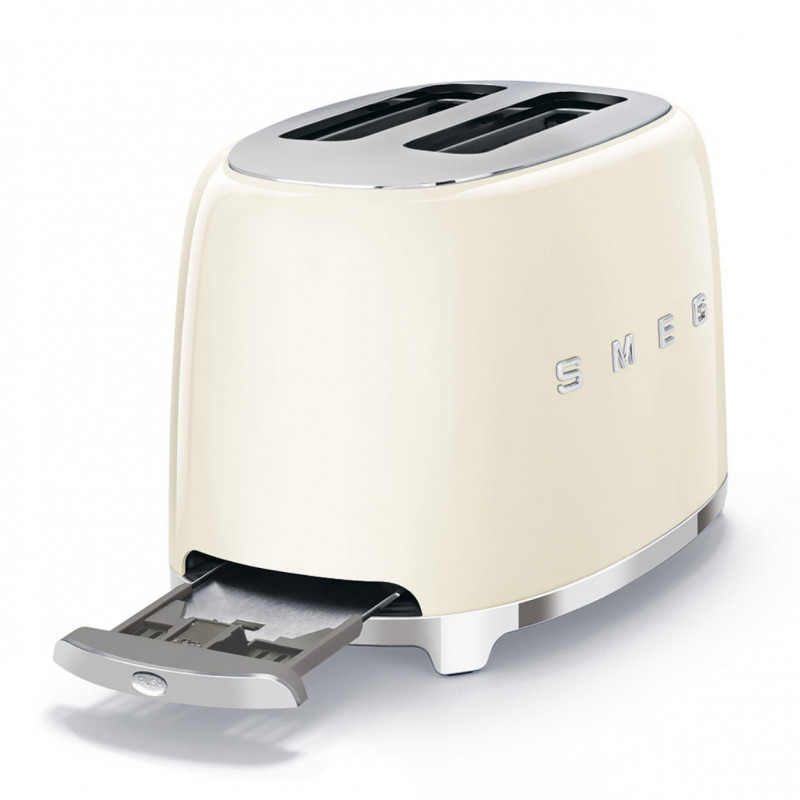 Prăjitor de pâine SMEG 50's Style TSF01CREU, 950 W, 2 felii, 6 niveluri, Tava pentru firimituri, Cablu integrat, Oțel inoxidabil, Culoare crem