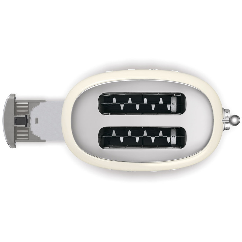 Prăjitor de pâine SMEG 50's Style TSF01CREU, 950 W, 2 felii, 6 niveluri, Tava pentru firimituri, Cablu integrat, Oțel inoxidabil, Culoare crem