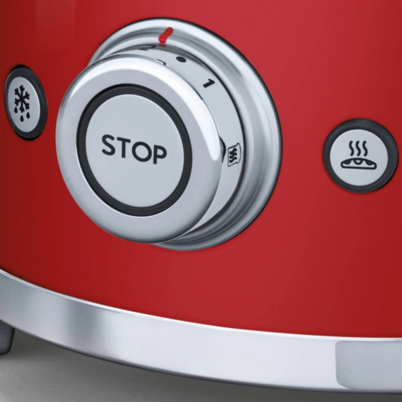 Prăjitor de pâine SMEG 50's Style TSF01RDEU, 950 W, 2 felii, 6 niveluri, Tava pentru firimituri, Cablu integrat, Oțel inoxidabil, Roșu