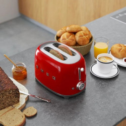 Prăjitor de pâine SMEG 50's Style TSF01RDEU, 950 W, 2 felii, 6 niveluri, Tava pentru firimituri, Cablu integrat, Oțel inoxidabil, Roșu