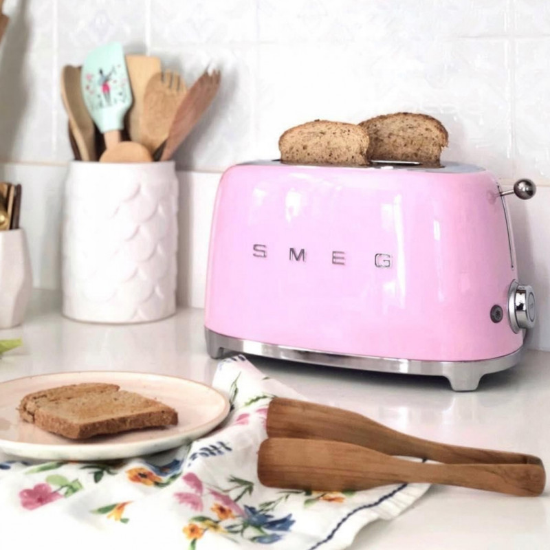 Prăjitor de pâine SMEG 50's Style TSF01PKEU, 950 W, 2 felii, 6 niveluri, Tava pentru firimituri, Cablu integrat, Oțel inoxidabil, Roz