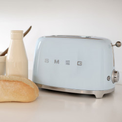 Prăjitor de pâine SMEG 50's Style TSF01PBEU, 950 W, 2 felii, 6 niveluri, Tava pentru firimituri, Cablu integrat, Oțel inoxidabil, Albastru