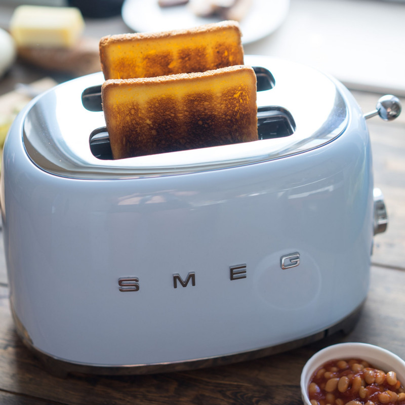 Prăjitor de pâine SMEG 50's Style TSF01PBEU, 950 W, 2 felii, 6 niveluri, Tava pentru firimituri, Cablu integrat, Oțel inoxidabil, Albastru