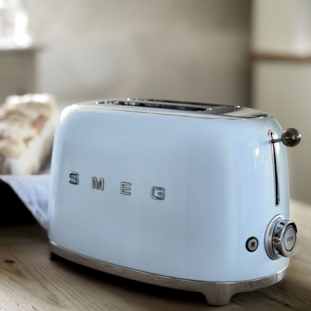 Prăjitor de pâine SMEG 50's Style TSF01PBEU, 950 W, 2 felii, 6 niveluri, Tava pentru firimituri, Cablu integrat, Oțel inoxidabil, Albastru