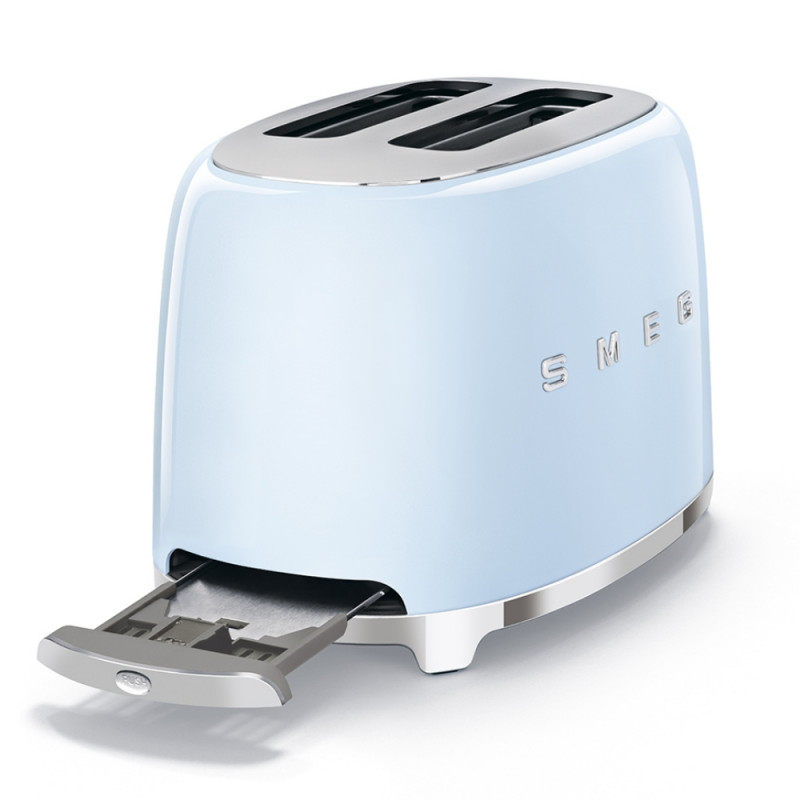 Prăjitor de pâine SMEG 50's Style TSF01PBEU, 950 W, 2 felii, 6 niveluri, Tava pentru firimituri, Cablu integrat, Oțel inoxidabil, Albastru
