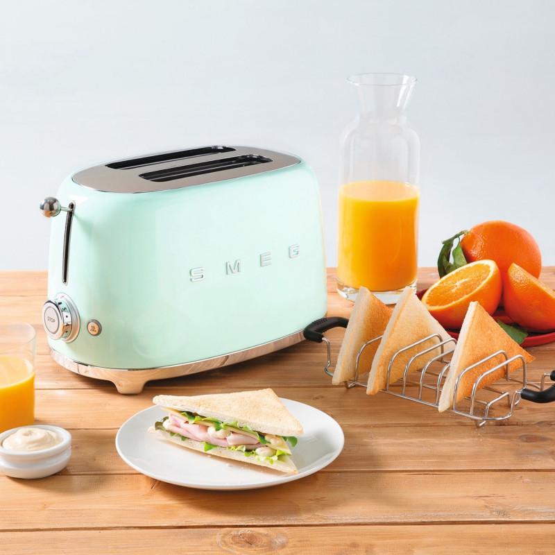 Prajitor de paine SMEG 50's Style TSF01PGEU, 950 W, 2 felii, 6 trepte, Tava pentru firimituri, Cablu integrat, Otel inoxidabil, Verde
