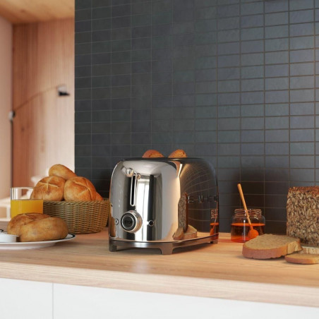 Prăjitor de pâine SMEG 50's Style TSF01SSEU, 950 W, 2 felii, 6 niveluri, Tava pentru firimituri, Cablu integrat, Oțel inoxidabil, Argintiu