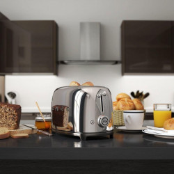 Prăjitor de pâine SMEG 50's Style TSF01SSEU, 950 W, 2 felii, 6 niveluri, Tava pentru firimituri, Cablu integrat, Oțel inoxidabil, Argintiu