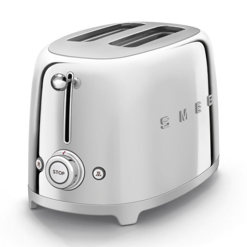 Prăjitor de pâine SMEG 50's Style TSF01SSEU, 950 W, 2 felii, 6 niveluri, Tava pentru firimituri, Cablu integrat, Oțel inoxidabil, Argintiu
