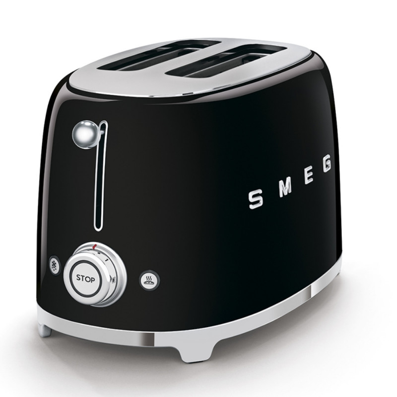 Prăjitor de pâine SMEG 50's Style TSF01BLEU, 950 W, 2 felii, 6 niveluri, Tava pentru firimituri, Cablu integrat, Oțel inoxidabil, Negru