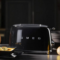Prăjitor de pâine SMEG 50's Style TSF01BLEU, 950 W, 2 felii, 6 niveluri, Tava pentru firimituri, Cablu integrat, Oțel inoxidabil, Negru