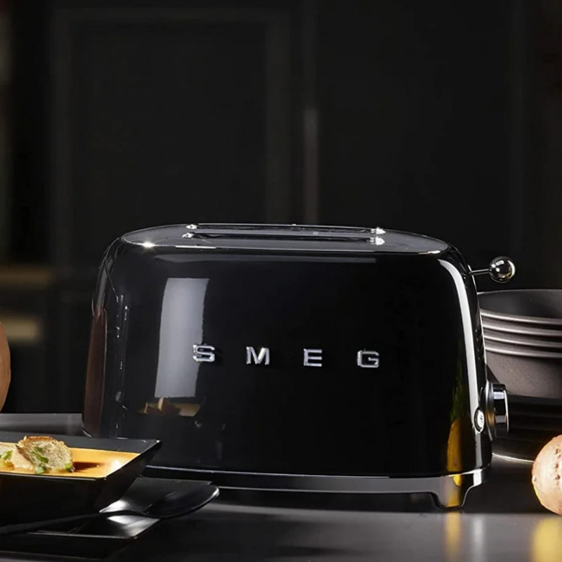 Prăjitor de pâine SMEG 50's Style TSF01BLEU, 950 W, 2 felii, 6 niveluri, Tava pentru firimituri, Cablu integrat, Oțel inoxidabil, Negru