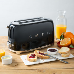 Prăjitor de pâine SMEG 50's Style TSF01BLEU, 950 W, 2 felii, 6 niveluri, Tava pentru firimituri, Cablu integrat, Oțel inoxidabil, Negru