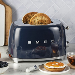 Prăjitor de pâine SMEG 50's Style TSF01NBEU, 950 W, 2 felii, 6 niveluri, Tava pentru firimituri, Cablu integrat, Oțel inoxidabil, Albastru închis