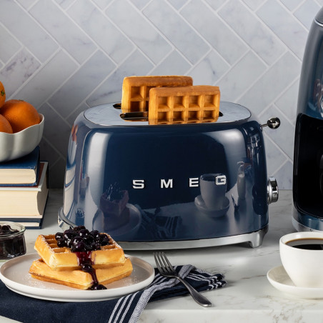 Prăjitor de pâine SMEG 50's Style TSF01NBEU, 950 W, 2 felii, 6 niveluri, Tava pentru firimituri, Cablu integrat, Oțel inoxidabil, Albastru închis