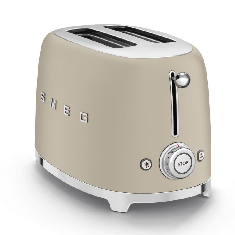 Prăjitor de pâine SMEG 50's Style TSF01MLMEU, 950 W, 2 felii, 6 niveluri, Tava pentru firimituri, Cablu integrat, Oțel inoxidabil, Bej
