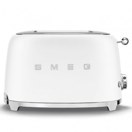 Prăjitor de pâine SMEG 50's Style TSF01WHMEU, 950 W, 2 felii, 6 niveluri, Tava pentru firimituri, Cablu integrat, Oțel inoxidabil, Alb mat