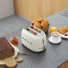 Prăjitor de pâine SMEG 50's Style TSF01WHMEU, 950 W, 2 felii, 6 niveluri, Tava pentru firimituri, Cablu integrat, Oțel inoxidabil, Alb mat