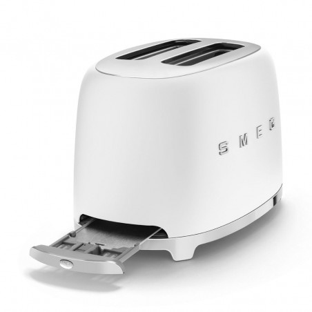 Prăjitor de pâine SMEG 50's Style TSF01WHMEU, 950 W, 2 felii, 6 niveluri, Tava pentru firimituri, Cablu integrat, Oțel inoxidabil, Alb mat