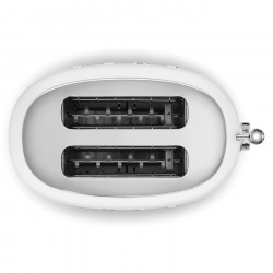 Prăjitor de pâine SMEG 50's Style TSF01WHMEU, 950 W, 2 felii, 6 niveluri, Tava pentru firimituri, Cablu integrat, Oțel inoxidabil, Alb mat