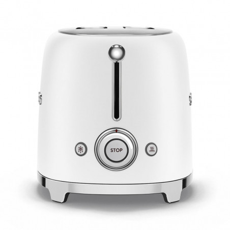 Prăjitor de pâine SMEG 50's Style TSF01WHMEU, 950 W, 2 felii, 6 niveluri, Tava pentru firimituri, Cablu integrat, Oțel inoxidabil, Alb mat