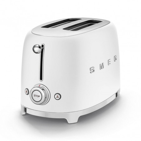Prăjitor de pâine SMEG 50's Style TSF01WHMEU, 950 W, 2 felii, 6 niveluri, Tava pentru firimituri, Cablu integrat, Oțel inoxidabil, Alb mat