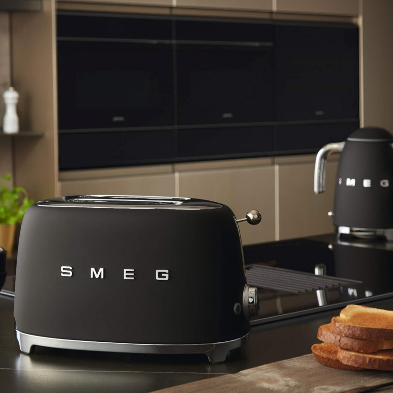 Prаjitor de pаine SMEG 50's Style TSF01BLMEU, 950 W, 2 felii, 6 trepte, Tava pentru firimituri, Cablu integrat, Otel inoxidabil, Negru mat