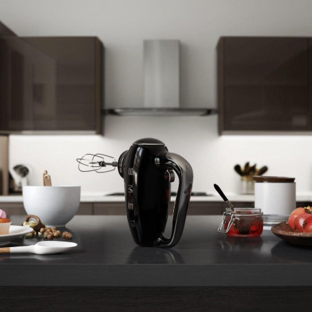 Mixer manual SMEG 50's Style HMF01BLEU, 250 W, 9 viteze, funcție Turbo, afișaj LED ascuns, cronometru, accesorii, negru