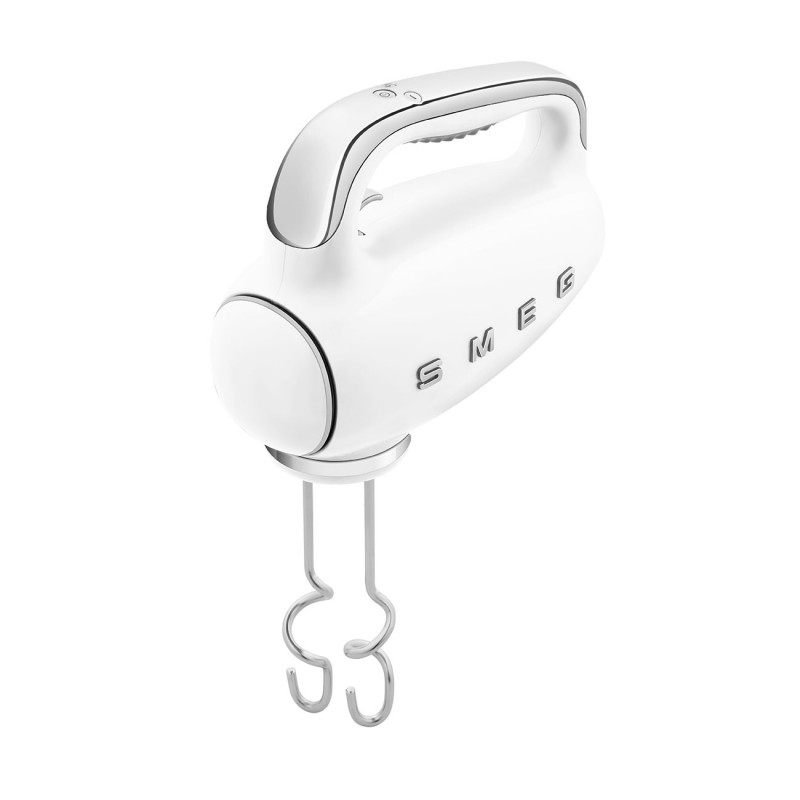Mixer manual SMEG 50's Style HMF01WHEU, 250 W, 9 viteze, funcție Turbo, afișaj LED ascuns, cronometru, accesorii, alb