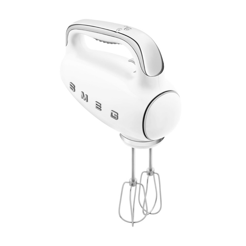 Mixer manual SMEG 50's Style HMF01WHEU, 250 W, 9 viteze, funcție Turbo, afișaj LED ascuns, cronometru, accesorii, alb