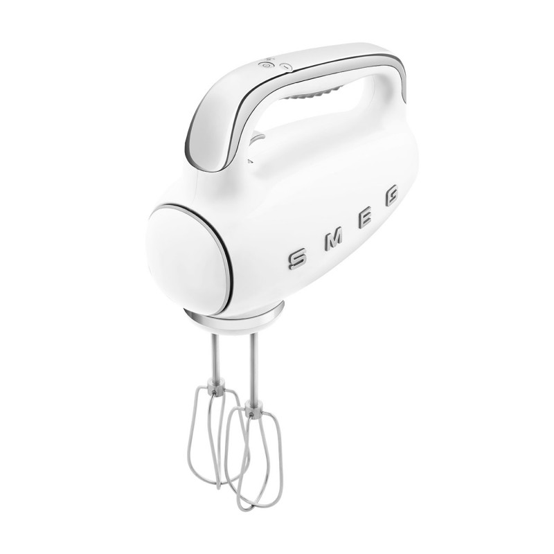 Mixer manual SMEG 50's Style HMF01WHEU, 250 W, 9 viteze, funcție Turbo, afișaj LED ascuns, cronometru, accesorii, alb