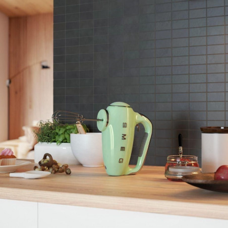 Mixer manual SMEG 50's Style HMF01PGEU, 250 W, 9 viteze, funcție Turbo, afișaj LED ascuns, cronometru, accesorii, verde